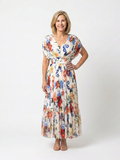 Savannah | Korte Mouw Plissé Bloemen Midi Jurk