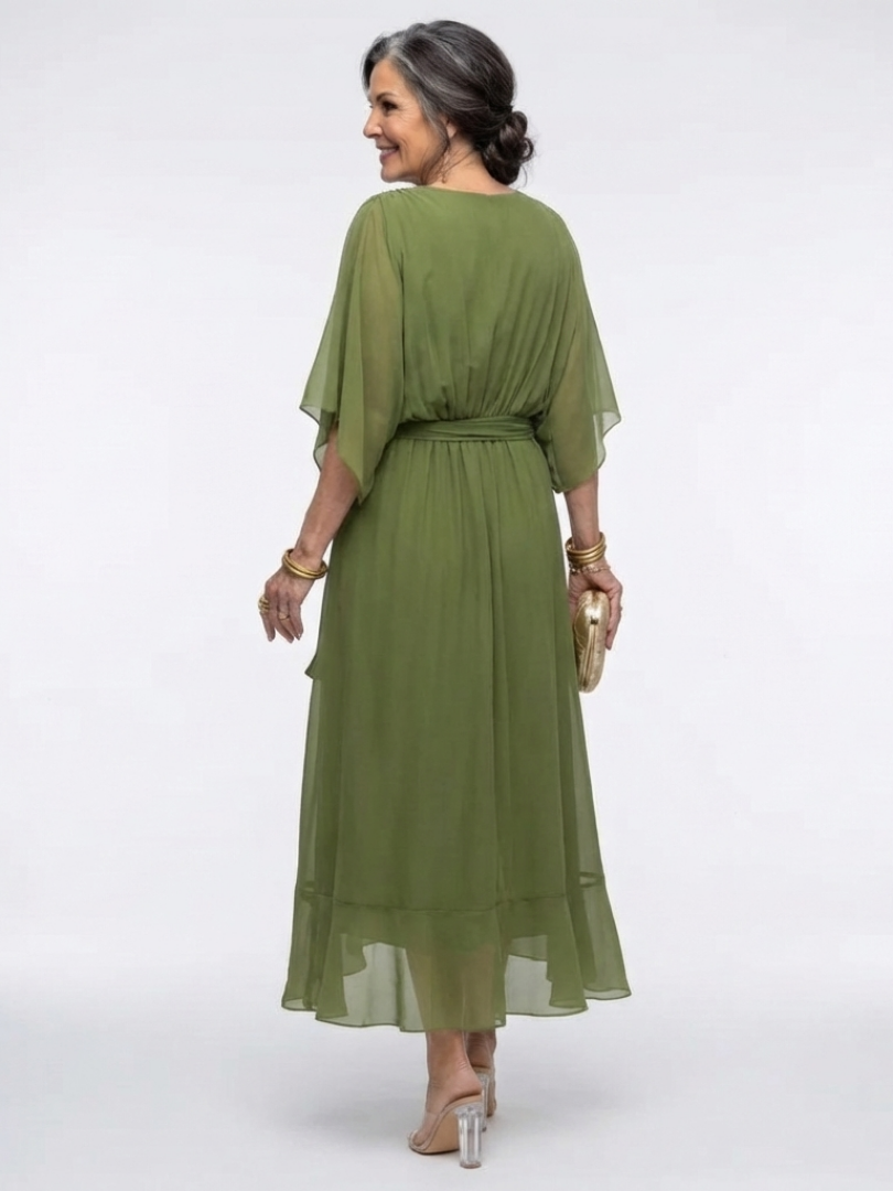 Elysia | V-Hals Draped Taille Strik Midi Jurk