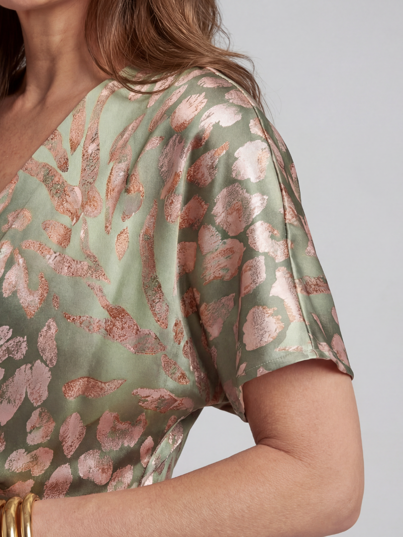 Coralie | Abstracte Print V-Hals Twist Taille Midi Jurk