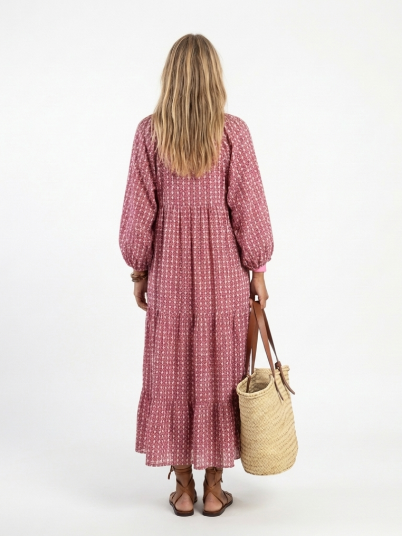 Arlette | Geometrische Print Lange Mouwen Midi Jurk