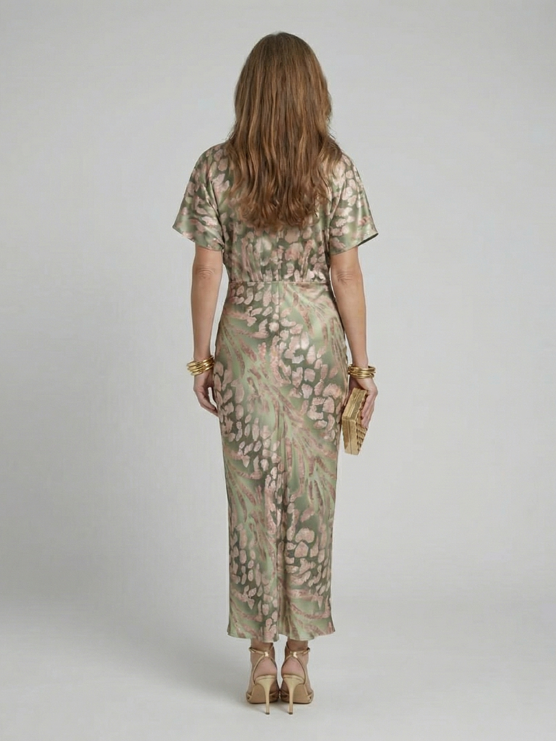 Coralie | Abstracte Print V-Hals Twist Taille Midi Jurk