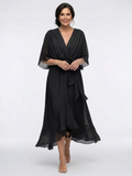 Elysia | V-Hals Draped Taille Strik Midi Jurk