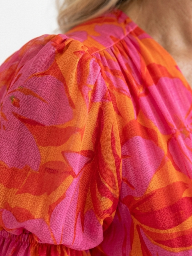 Willow | Bloemen V-Hals Puff Mouw Midi Jurk