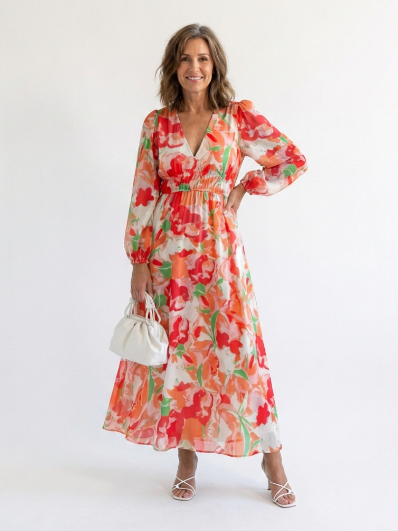 Althea | Lange Mouwen Bloemen Maxi Jurk