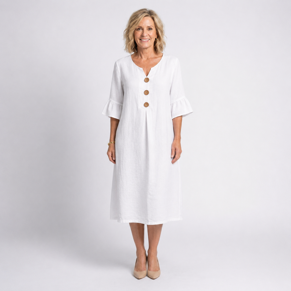 Camille | Elegante Linnen en Katoenen Knopjurk