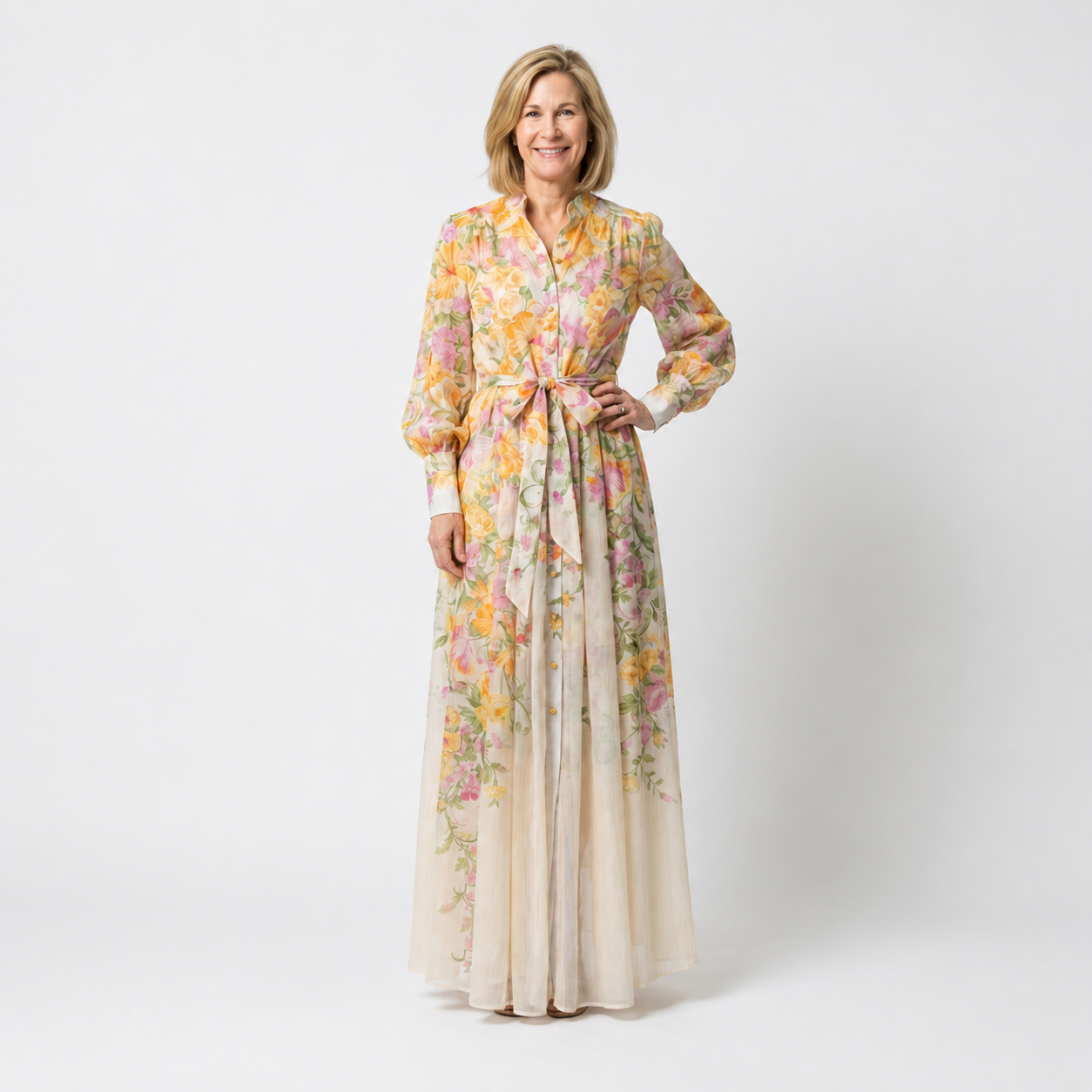 Cressida | Bloemen Doorzichtige Lange Mouwen Maxi Jurk