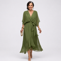 Elysia | V-Hals Draped Taille Strik Midi Jurk