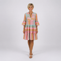 Maelle | Geometrische Print V-hals Laagjes Jurk tot de Knie