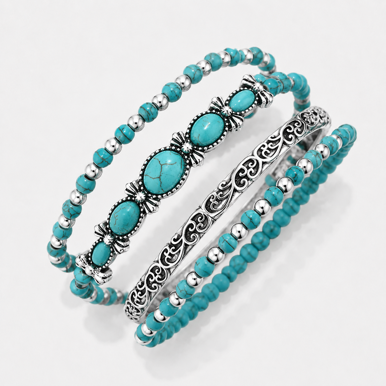 Boho armbandenset met turquoise kralen