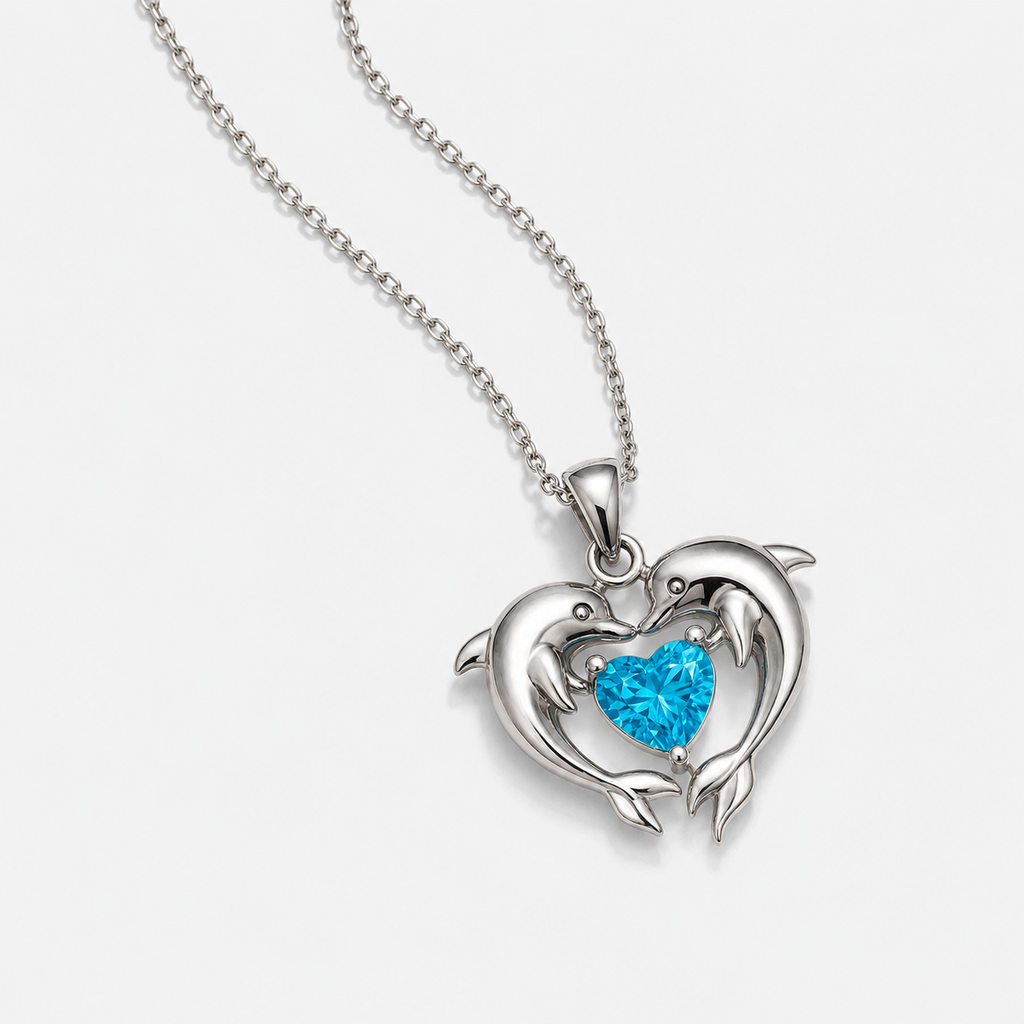 Tijdloos zilveren collier met dubbele dolfijn en opaal