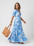 Ione | Korte Mouw V-Hals Bloem Midi Jurk