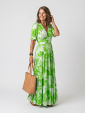 Ione | Korte Mouw V-Hals Bloem Midi Jurk