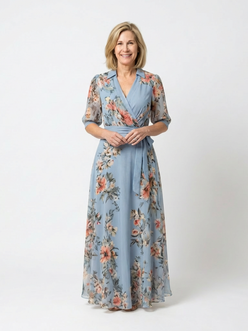 Elowen | Bloemen Wrap V Hals Maxi Jurk