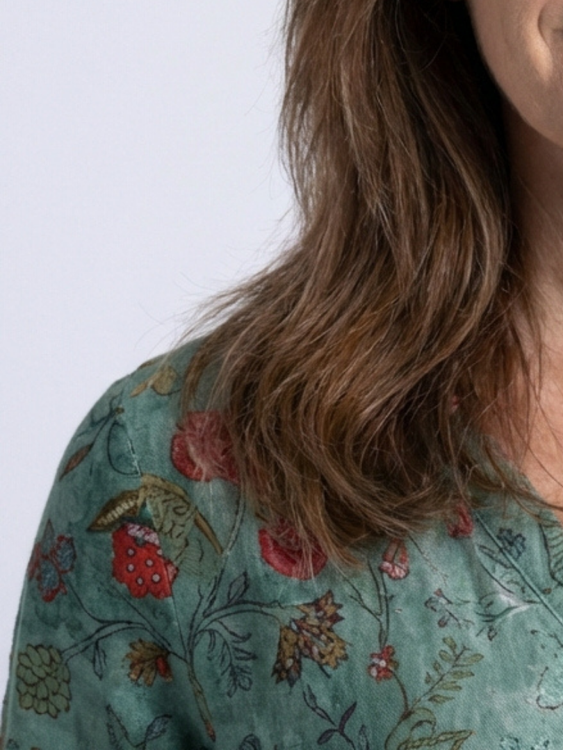 Marina | Bloemrijke V-hals Maxi-jurk met Driekwart Mouwen
