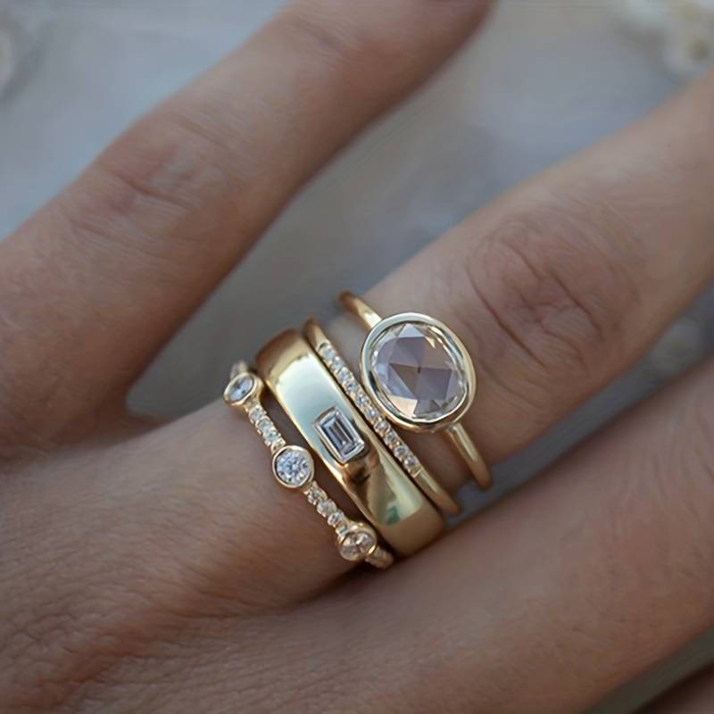 Lily - Vintage Gouden en Zirkonia Ring Set