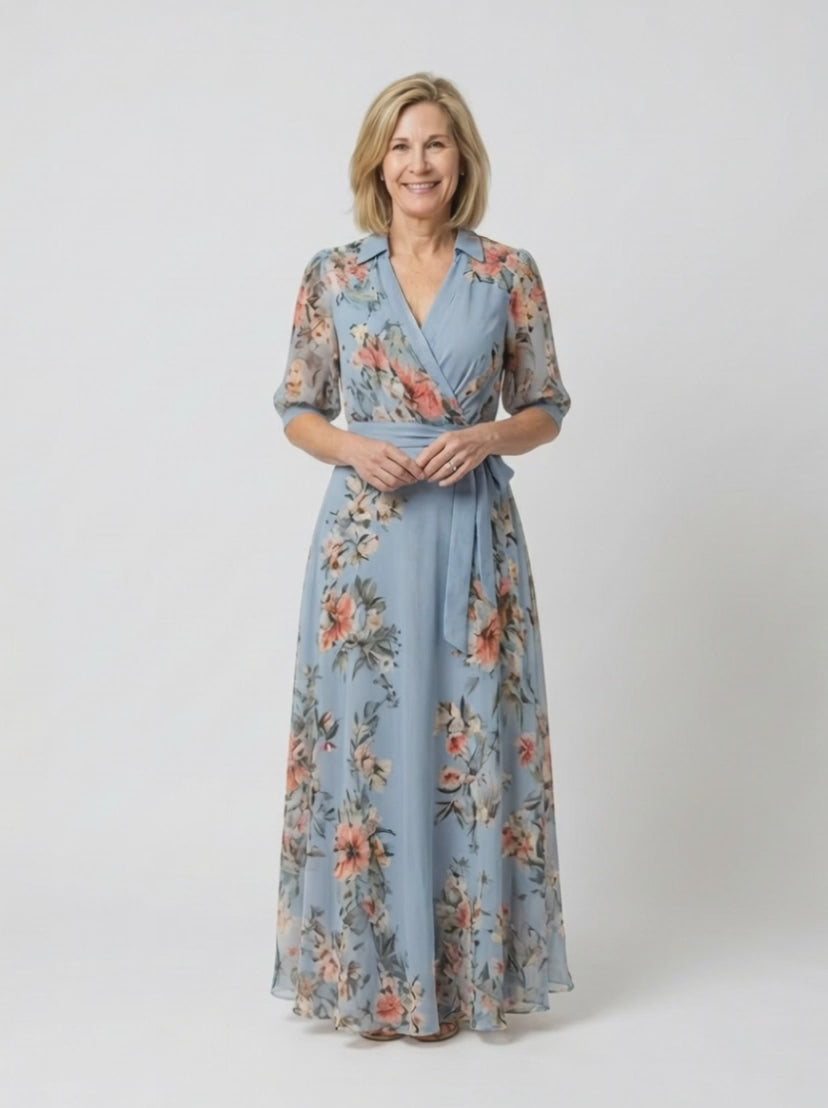 Elowen | Bloemen Wrap V Hals Maxi Jurk