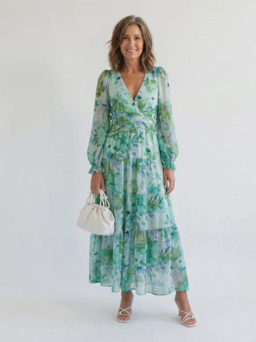 Althea | Lange Mouwen Bloemen Maxi Jurk