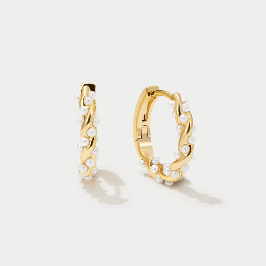 Tess | Gouden Perlen-Hoops oorbellen