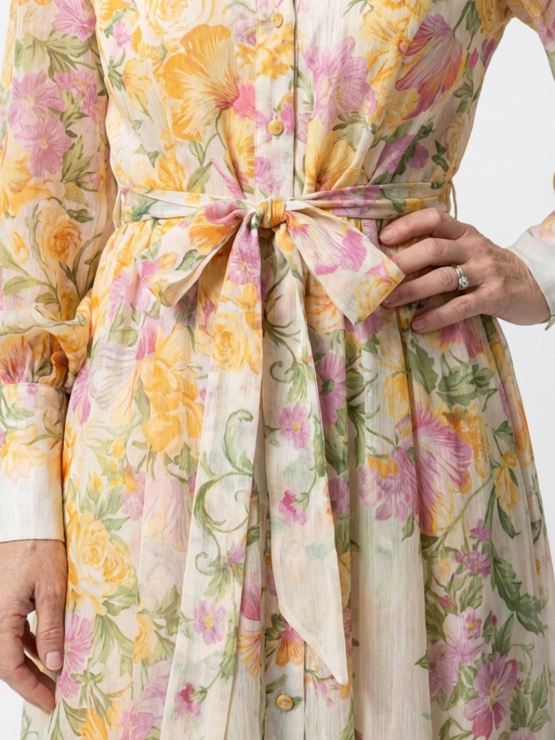 Cressida | Bloemen Doorzichtige Lange Mouwen Maxi Jurk