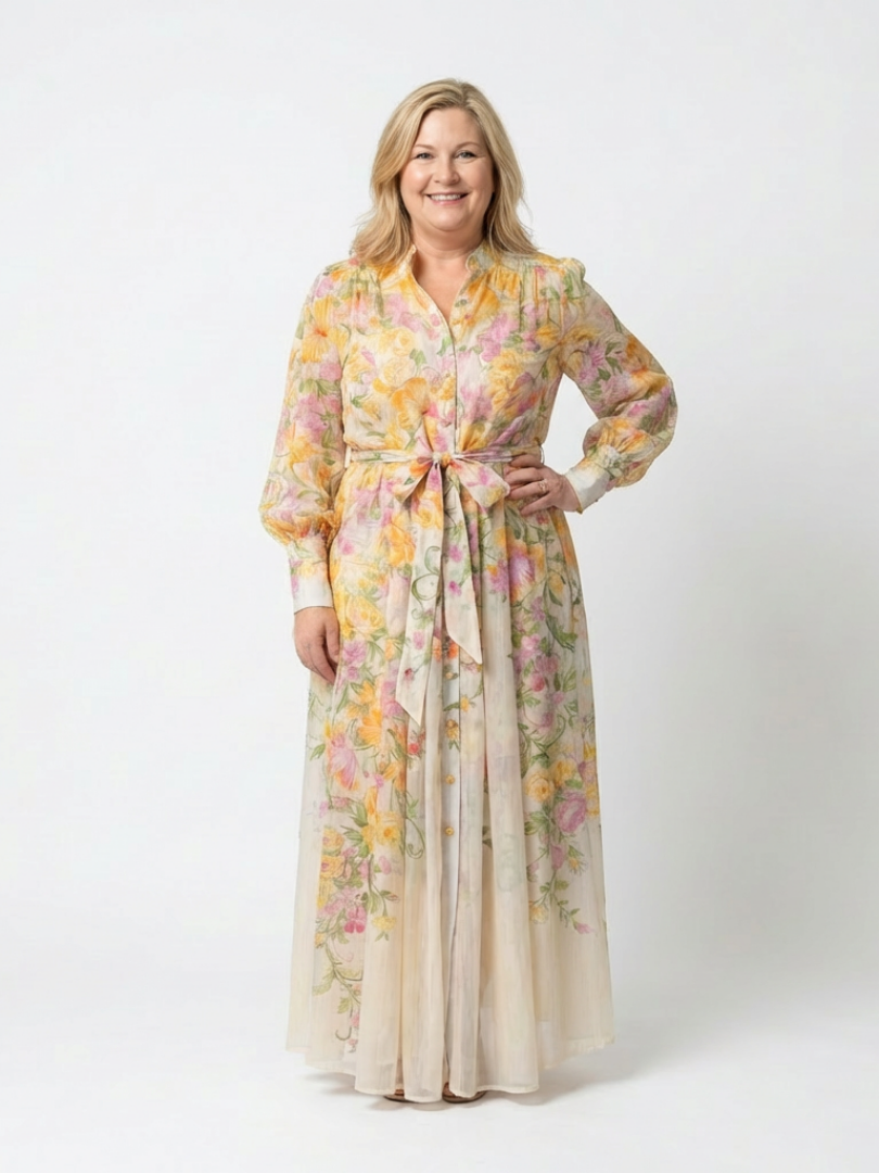 Cressida | Bloemen Doorzichtige Lange Mouwen Maxi Jurk