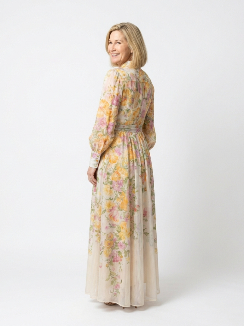 Cressida | Bloemen Doorzichtige Lange Mouwen Maxi Jurk