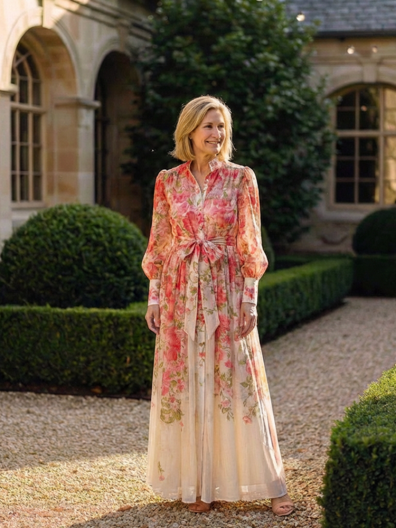 Cressida | Bloemen Doorzichtige Lange Mouwen Maxi Jurk
