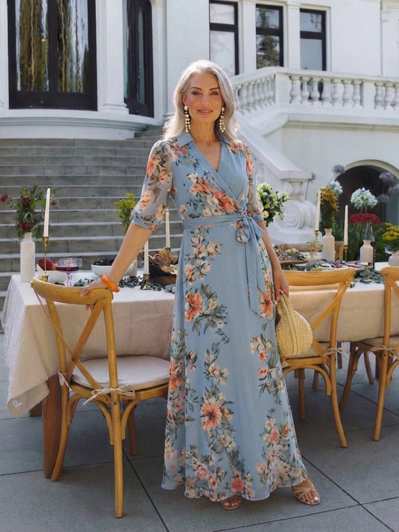 Elowen | Bloemen Wrap V Hals Maxi Jurk