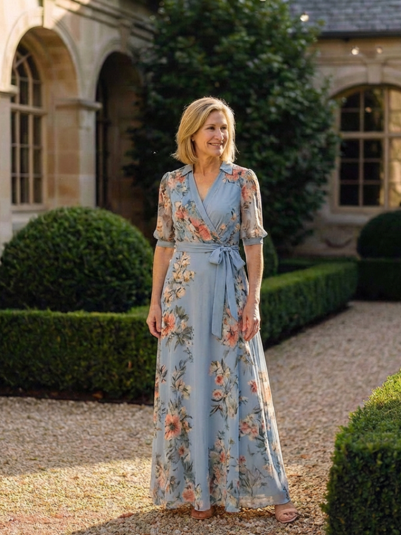 Elowen | Bloemen Wrap V Hals Maxi Jurk