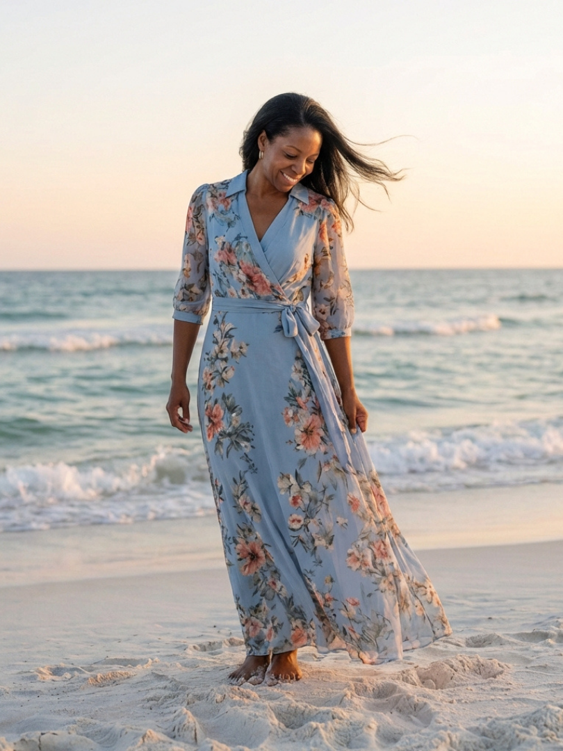 Elowen | Bloemen Wrap V Hals Maxi Jurk